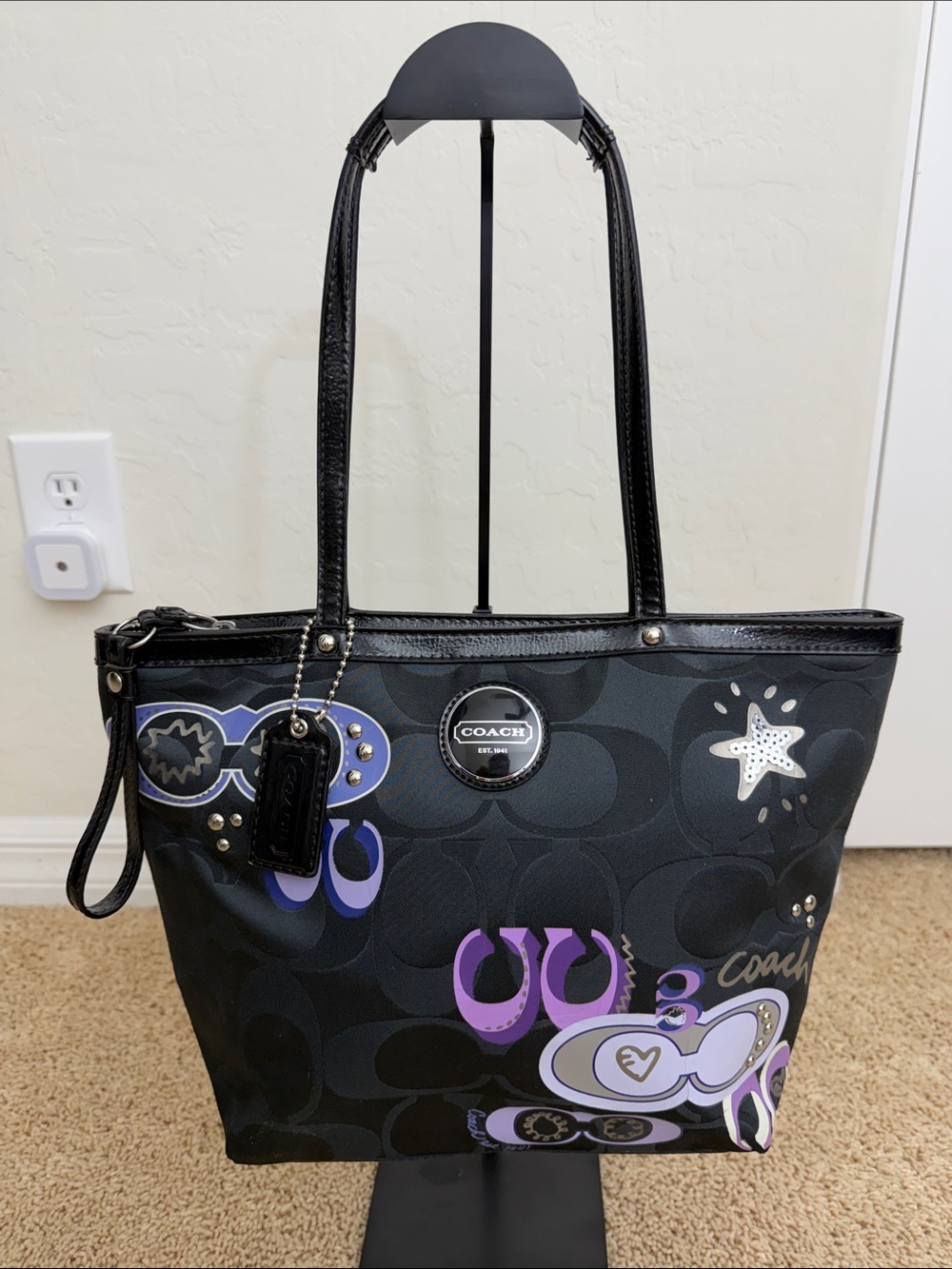 Coach Y2K Daisy Pop Optic Appliqué Tote Black F17587 Vintage